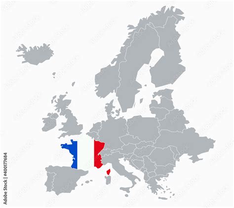 Map Of Europe Showing The Territory Of France Highlighted By A Flag