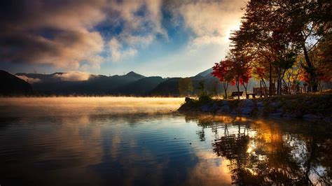 Nature Landscape Lake Mountain Water Reflection Sunrise Mist