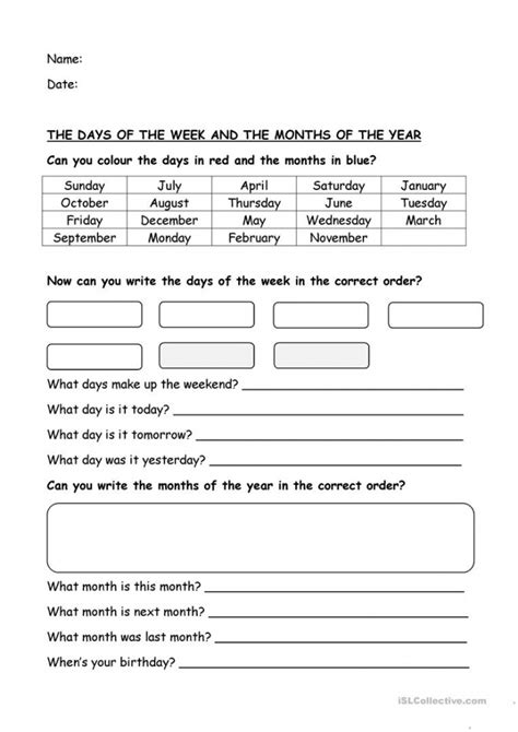 learn  days   month worksheets worksheets