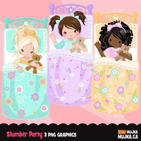 slumber party clipart girl night set 1 in 2022 party clipart girls pajamas party slumber