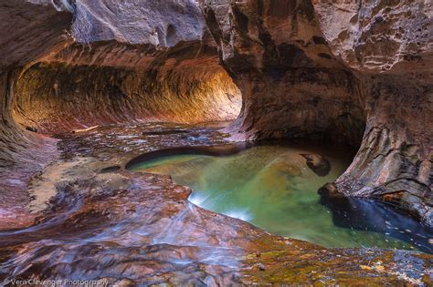 Another famous hike is the unique narrows trail which is a very long trek through. The Subway, Zion National Park - Vern Clevenger Photography