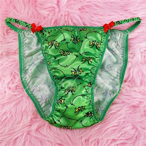 christmas panties green rare grouch character movie print satin wet look lace duchess classic 80