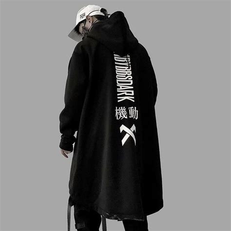 Japanese Streetwear Long Hoodie Men Techwear Kanji Pullover Etsy In
