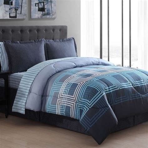 Queen to twin—sizes in between and beyond. Twin Full Queen King Bed Blue Gray Geometric Stripe 8 pc ...