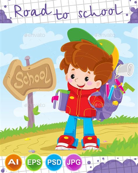 Boy Goes To School By Denissr Graphicriver