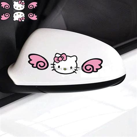 20 x funny car stickers hello kitty with pink flying wings decorations on car rearview mirrors
