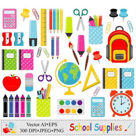 School Supplies Clip Art Back To School Graphics Stationery