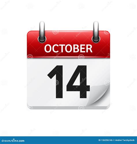 October 14 Vector Flat Daily Calendar Icon Date And Time Day Month