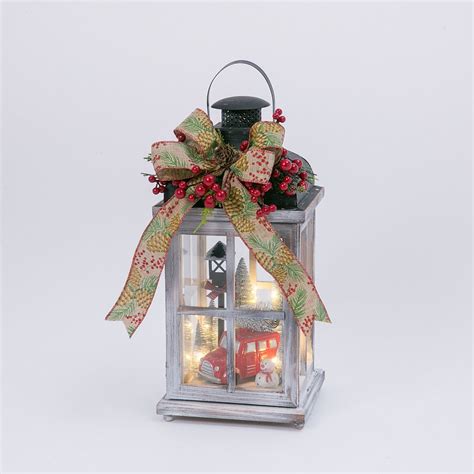 Gerson 15 Inch High Battery Operated Wood Lantern With Holiday Scene