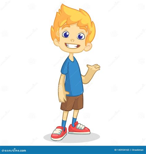 Cute Cartoon Blonde Boy Waving And Smiling Stock Vector Illustration
