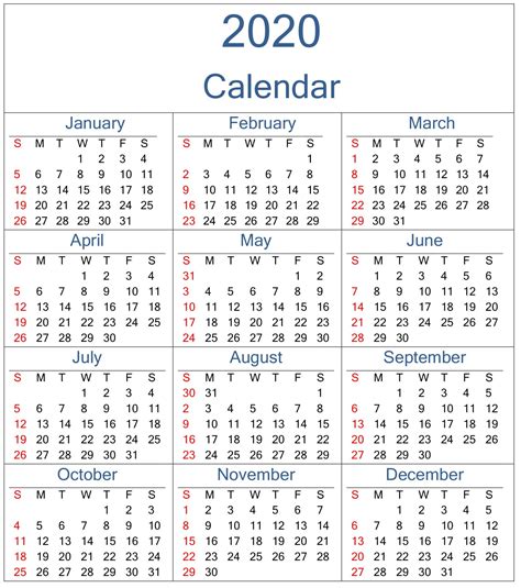 Take 2020 Calendar Big Numbers Free Printable Calendar Printables