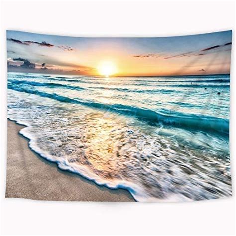 Beach & ocean wall art & wall decor. Riyidecor Ocean Sunrise Tapestry Natural Coastal Scene 51x59 Inch Waves Beach Themed Tapestry ...