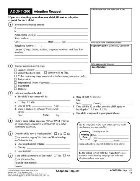 Free Printable Adoption Papers Free California Adopt Adoption Request Form Agreement Best