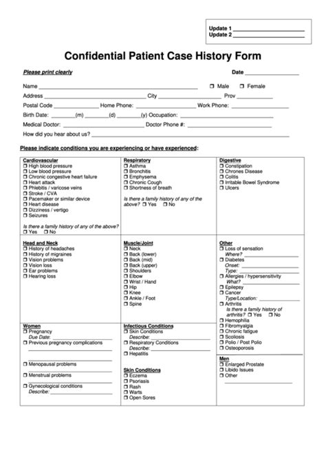 Confidential Patient Case History Form Printable Pdf Download