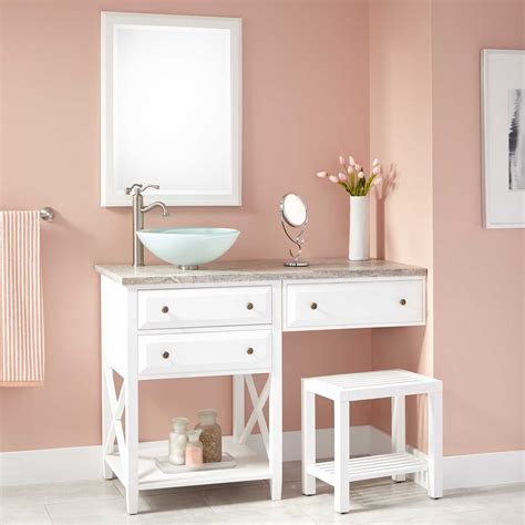 Select by width size either single sink or double sink vanity with make up counter top space and matching set work bench. 48"+Glympton+Vessel+Sink+Vanity+with+Makeup+Area+-+White | Vessel sink vanity, Bathroom vanity redo