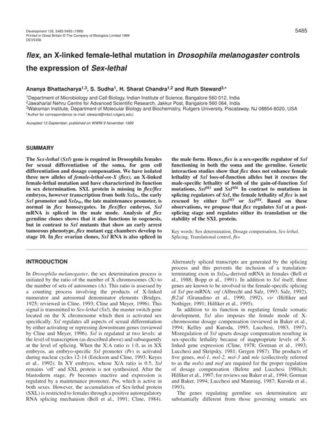 pdf flex an x linked female lethal mutation in drosophila melanogaster controls the