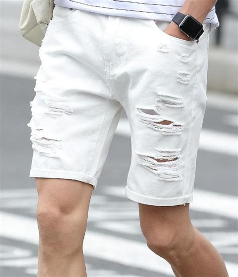 Mens White Jeans Shorts Slim Fit 2016 Fashion Summer Broken Hole Short Jeans Men Size 28 34 Mens