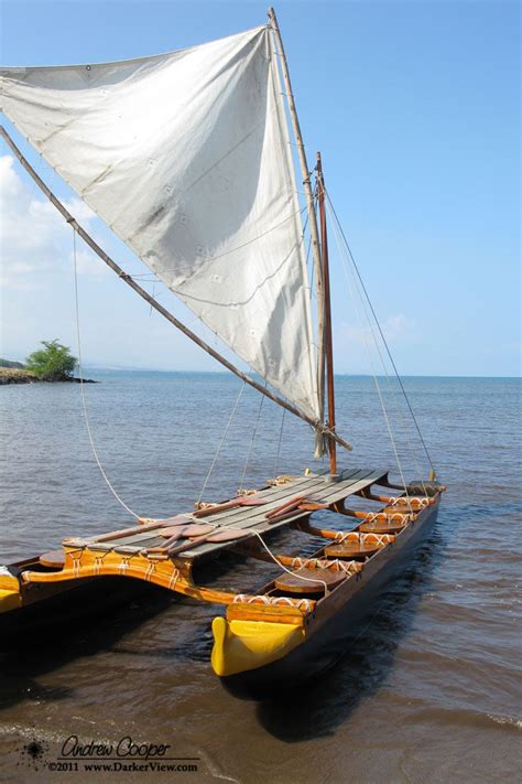 A Hawaiian Double Hulled Canoe Awaiting A Crew Below Puukohala Heiau