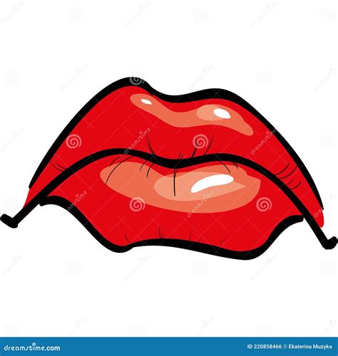 Vector Red Lip Mouth Illustration Cartoon Icon Stock Vector