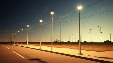 Illuminated Highway And Street Lamps In 3d Background Street Lamp