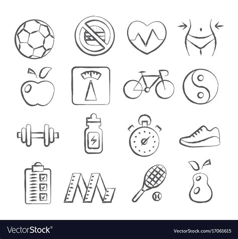 Health And Fitness Doodle Icons Royalty Free Vector Image