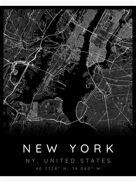 New York Map Minimalist With Black Background Poster For Sale By