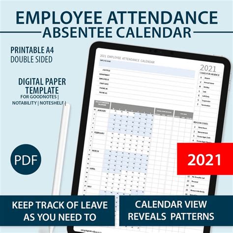 2021 Attendance Calendar Template Calendar Design