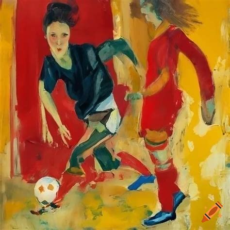 Oil Painting Of A Soccer Player Tackling Another Player On Craiyon
