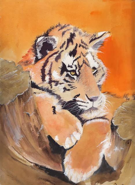 Tiger Watercolor Painting Bunnys Artwork