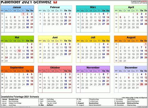 Großartig Kalender 2021 Schweiz In Excel Zum Ausdrucken Bibliothek