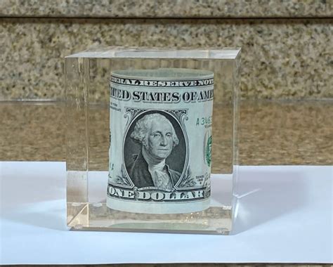 Lucite Acrylic Paperweight Dollar Bill Cube Sculpture Us Etsy