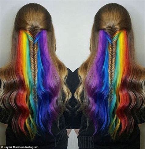 Women Show Off Their Hidden Secret Rainbow Hair Colour On Social Media Daily Mail Online