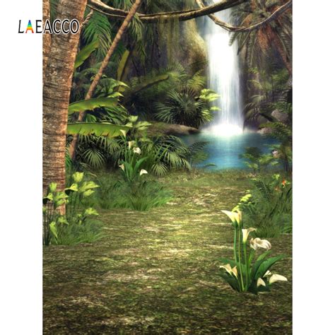 Laeacco Fairytale Waterfall River Forest Photography Backgrounds Vinyl