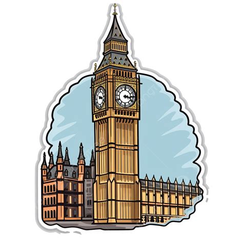 ملصق كرتوني يصور ساعة بيغ بن بوجه الساعة الشهير وبرج الجرس في لندن