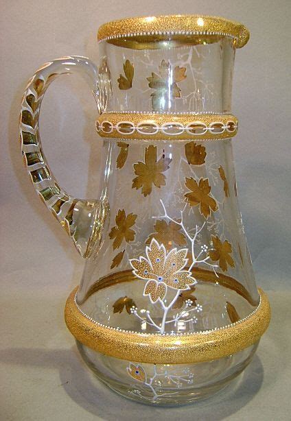 Moser Bohemian Glass Pitcher With Coralene Decoration Bohemian Glass Pitcher Glass Pitchers