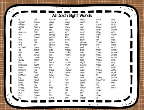 Free Printable Sight Words List