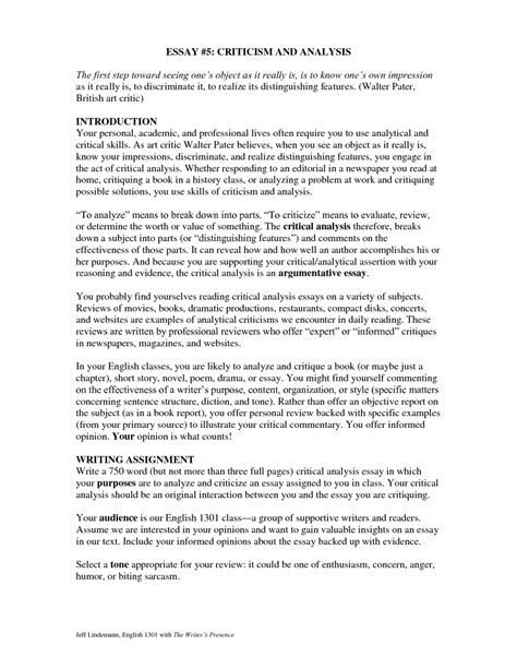 Students will analyze how researchers conduct experiments, interpret results, and discuss the impact of the results. 006 Critical Analysis Essay 130885 Review ~ Thatsnotus