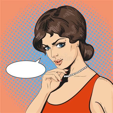 Thinking Woman With Speech Bubble Vector Illustration In Retro Pop Art
