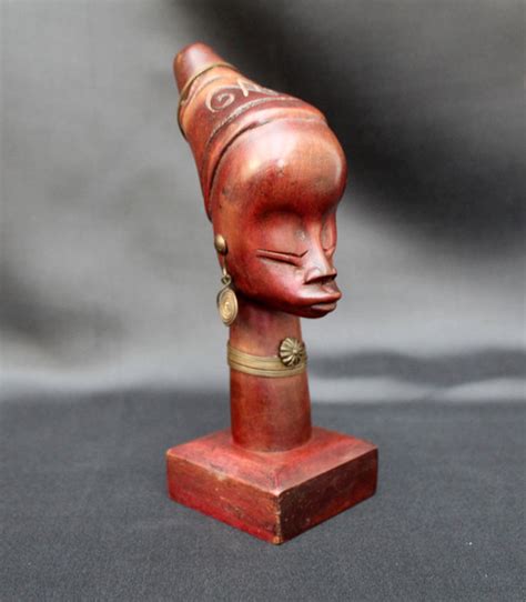 Vintage African Wood Carved Bust Africa Tribal Art Decor Woman Statue