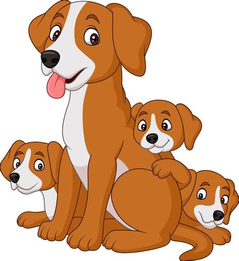Cartoon Mother Dog With Her Cute Puppies 8733839 Vector Art At Vecteezy