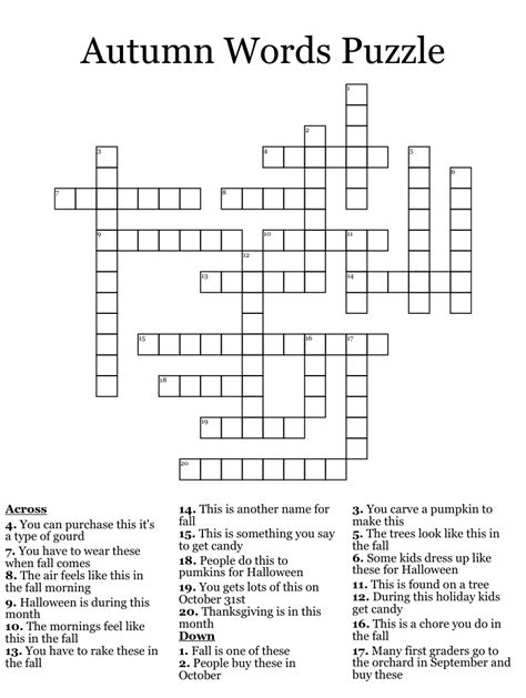 Autumn Crossword Puzzle - WordMint