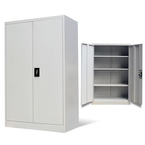 Metal Cabinet For Office With 2 Doors 140 Cm Gray Steel Storage Cabinets Office Storage