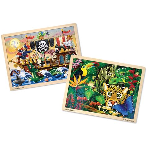 Melissa And Doug Wooden Jigsaw Puzzles Set Rainforest Animals And Pirate