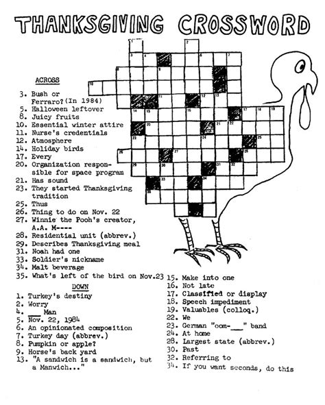 Printable Thanksgiving Crossword Printable Word Searches