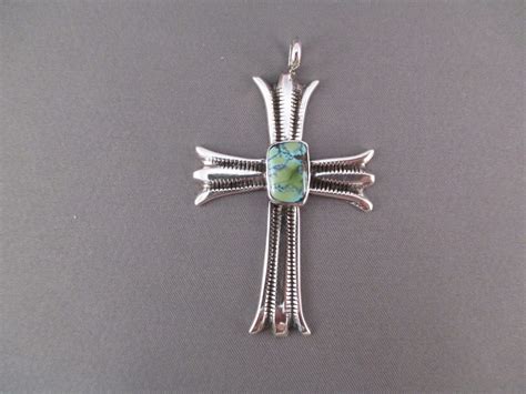 Wilson Begay Sterling Silver Cross Pendant With Turquoise Two Grey Hills