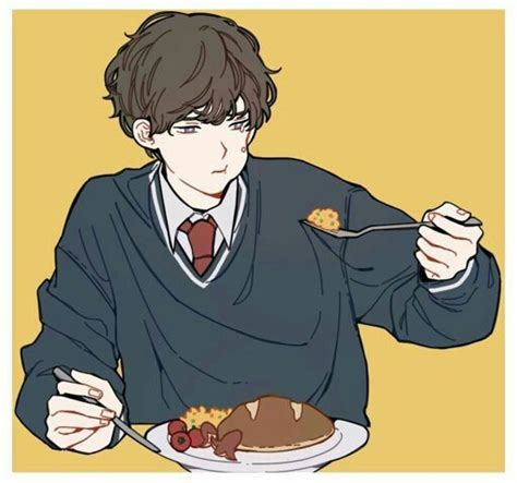 Anime Male Eating Grub Brown Hair Character Art