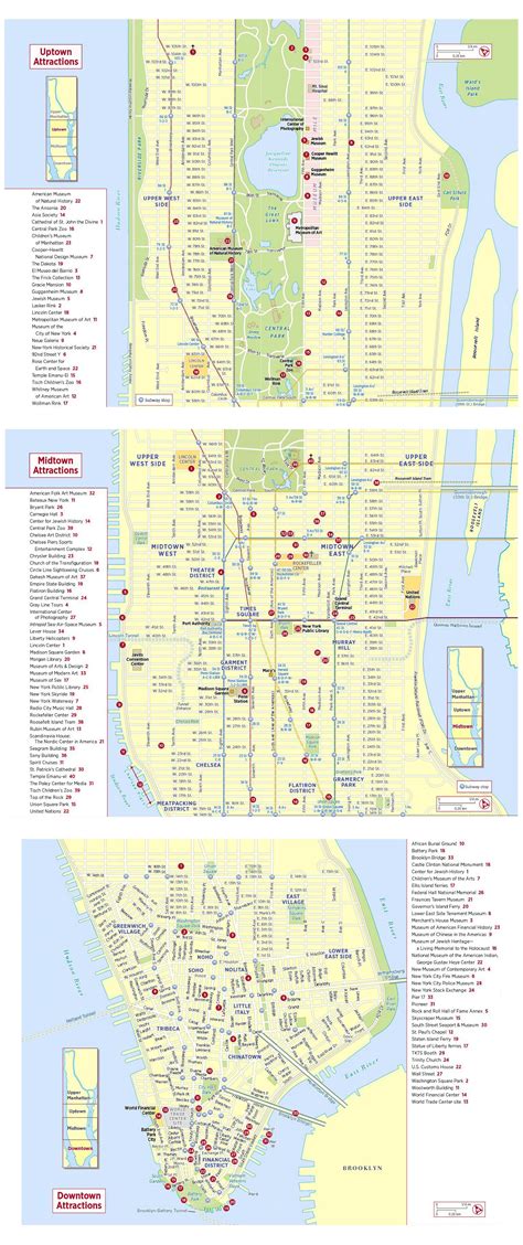 Large Tourist Attractions Map Of New York City New York City Ny