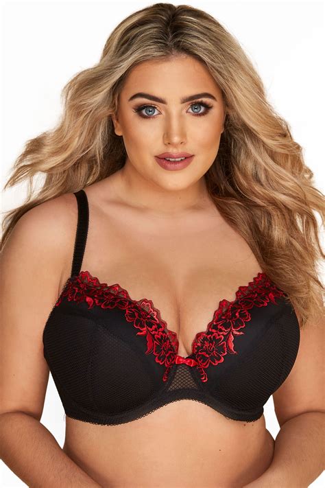 Black Fishnet Red Lace Plunge Bra Yours Clothing