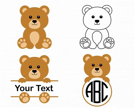 Bear Svg Baby Bear Split Circle Monogram Svg Teddy Bear Name Label Svg