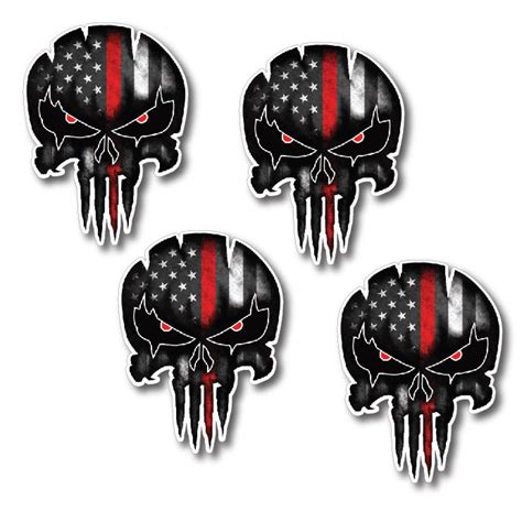 Firefighter Punisher Skull 4 Pack Decals For Fireman Etsy